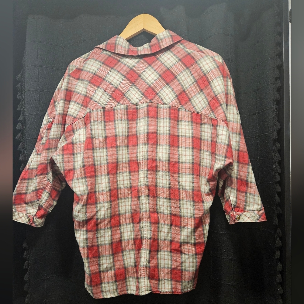 Haute Hippie Red Plaid Flannel Pullover Henley XS Boho Grunge Western Chic - Picture 3 of 7